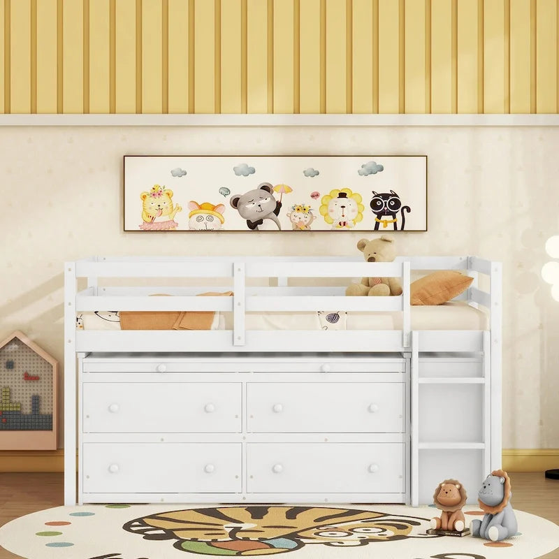 Lit mezzanine Twin Size avec bureau d’écriture et 4 tiroirs