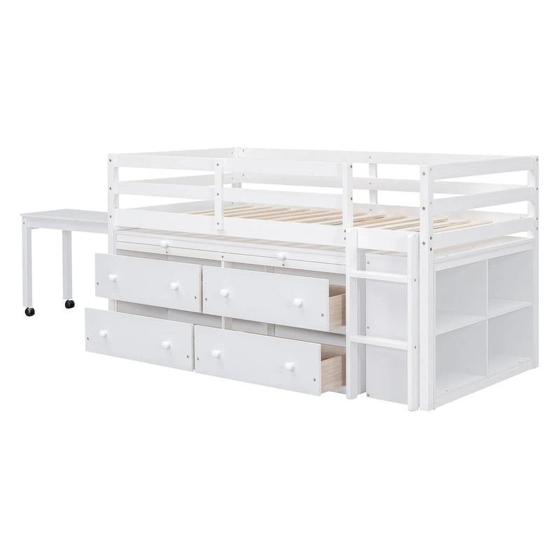 Lit mezzanine Twin Size avec bureau d’écriture et 4 tiroirs