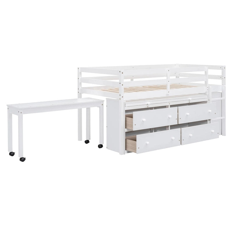 Lit mezzanine Twin Size avec bureau d’écriture et 4 tiroirs