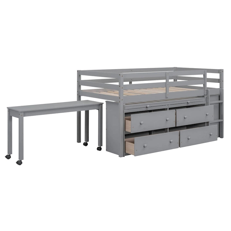 Lit mezzanine Twin Size avec bureau d’écriture et 4 tiroirs