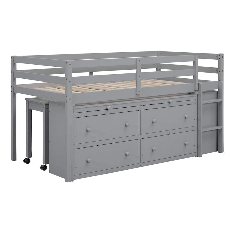 Lit mezzanine Twin Size avec bureau d’écriture et 4 tiroirs