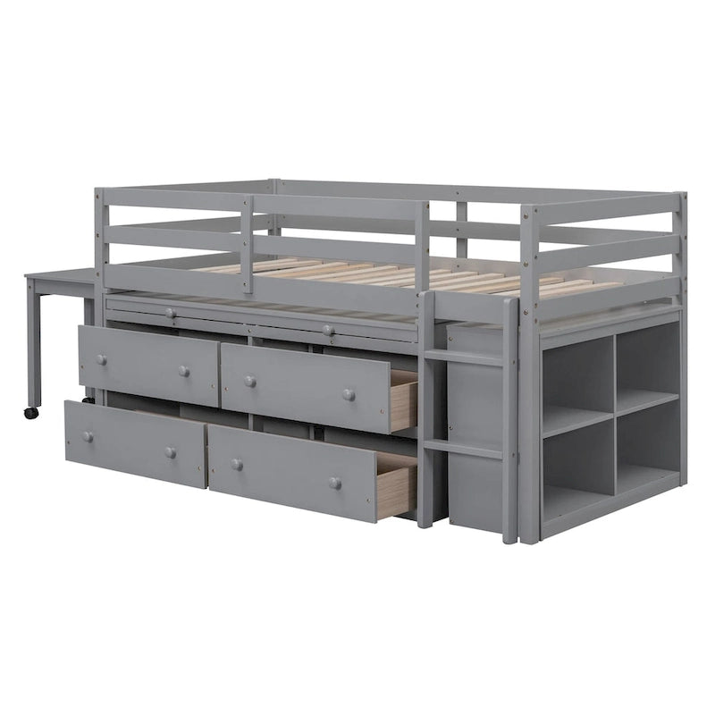 Lit mezzanine Twin Size avec bureau d’écriture et 4 tiroirs