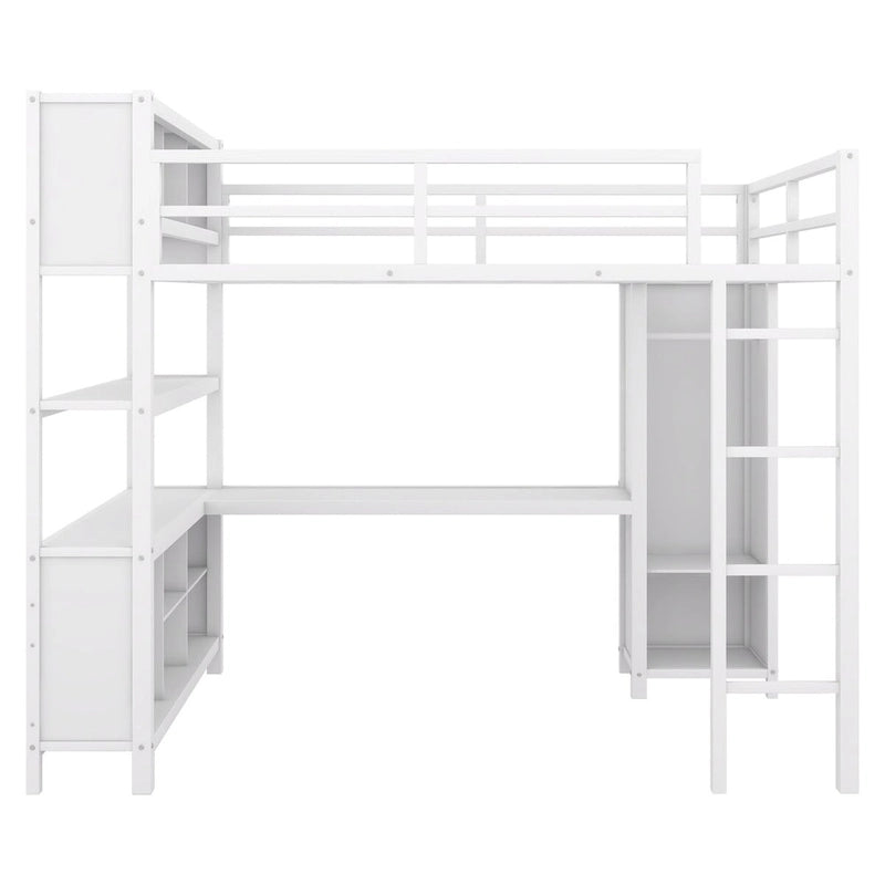 Modernes Metall-Hochbett in voller Größe mit Kleiderschrank und L-förmigem Schreibtisch