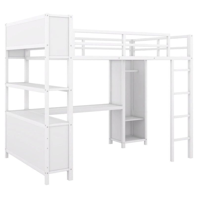 Modernes Metall-Hochbett in voller Größe mit Kleiderschrank und L-förmigem Schreibtisch